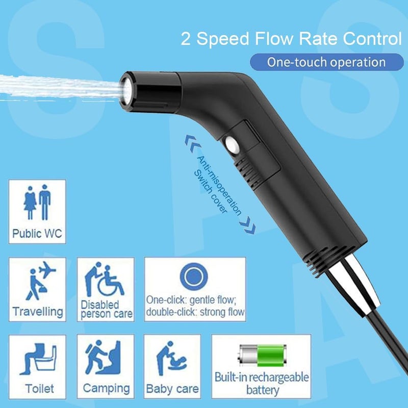 SASKA Rechargeable Portable Travel Hand Held Bidet Toilet Spray Shattaf- Portable Shattaf for Hygiene Cleaning with 2.3L Water Container - Image 2