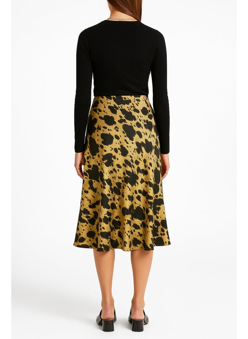 شوفالير للأزياء تنورة ميدي بطبعة أنمال برنت من البوليستر – قصة A-Line أنيقة - Image 2