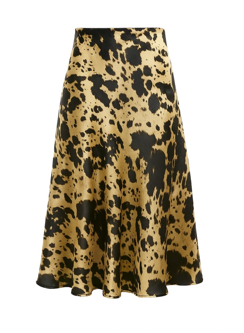 شوفالير للأزياء تنورة ميدي بطبعة أنمال برنت من البوليستر – قصة A-Line أنيقة - Image 3