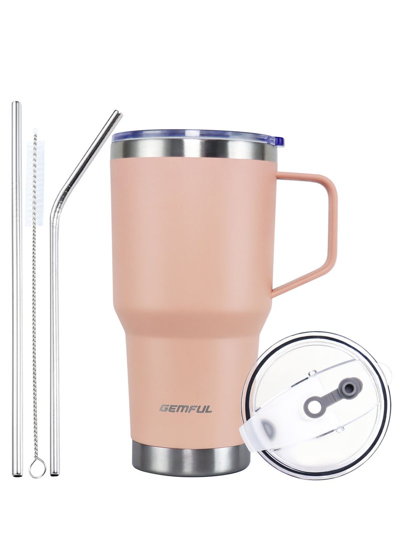 GEMFUL 30OZ Metal Travel Cup – Leakproof Insulated Water Bottle with Straw – Reusable Stainless Steel Mug for Coffee & Iced Drinks - Image 1