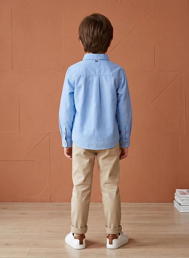 أطفال وأكثر Babies & More Toddler Boys Blue Long Sleeve Collar Shirt