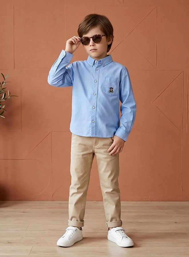 أطفال وأكثر Babies & More Toddler Boys Blue Long Sleeve Collar Shirt