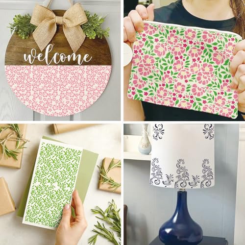 Yhliua Floral Stencils For Crafts, Texture Leaf Background Stencils For Painting On Wood Reusable Border Art Paint Stencils And Patterns For Wall Scrapbook Cookie Canvas Furniture(Floral) - Image 4