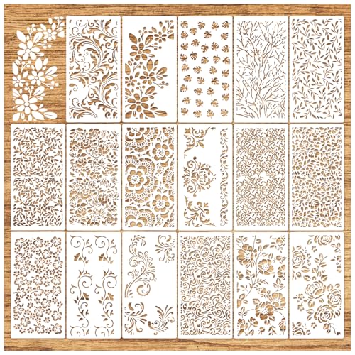 Yhliua Floral Stencils For Crafts, Texture Leaf Background Stencils For Painting On Wood Reusable Border Art Paint Stencils And Patterns For Wall Scrapbook Cookie Canvas Furniture(Floral) - Image 1