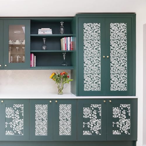 Yhliua Floral Stencils For Crafts, Texture Leaf Background Stencils For Painting On Wood Reusable Border Art Paint Stencils And Patterns For Wall Scrapbook Cookie Canvas Furniture(Floral) - Image 2