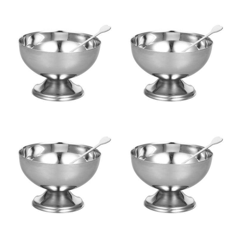 DEARMAMY 4 Pcs Stainless Steel Dessert Cup, 5.5oz Ice Cream Footed Bowls with Forks Silver Serving Bowls Mini Desserts Bowls for Sundae Fruit Ice Cream Pudding Small Snacks Sauce, Dishwasher Safety - Image 1