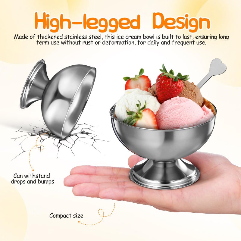 DEARMAMY 4 Pcs Stainless Steel Dessert Cup, 5.5oz Ice Cream Footed Bowls with Forks Silver Serving Bowls Mini Desserts Bowls for Sundae Fruit Ice Cream Pudding Small Snacks Sauce, Dishwasher Safety - Image 5
