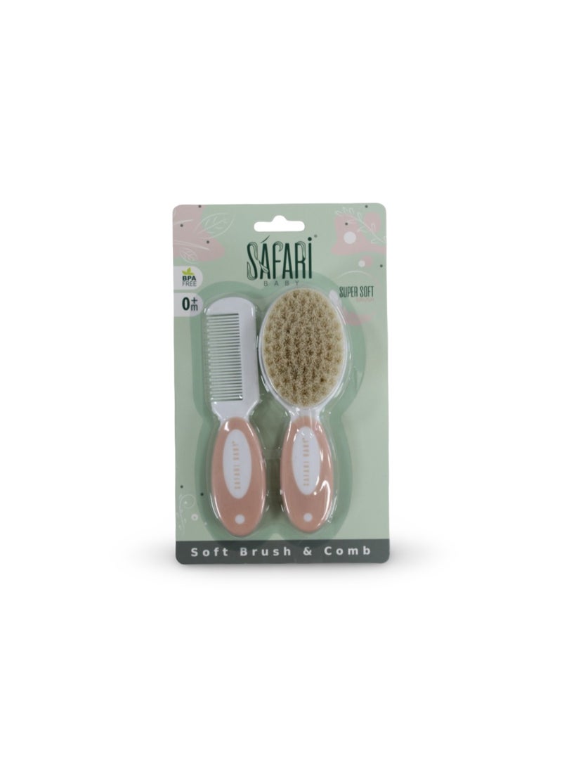 سفاري مجموعة فرشاة ومشط ناعمة للأطفال من سفاري بيبي - لون السلمون - Image 1