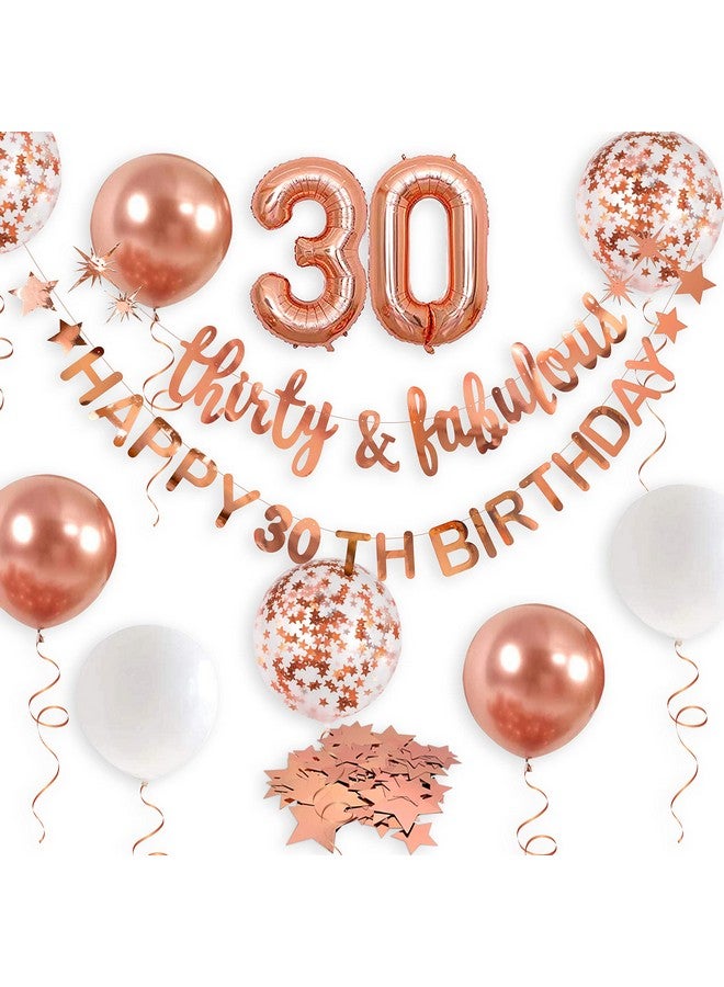 بينك بلوم لافتة عيد ميلاد سعيد 30 من الذهب الوردي مع إكليل من ورق القصدير 30 للسيدات لتزيين أعياد الميلاد الثلاثين 30 ورائعة وخلفية لوازم حفلات 30 واحتفالات 30 عامًا - Image 1