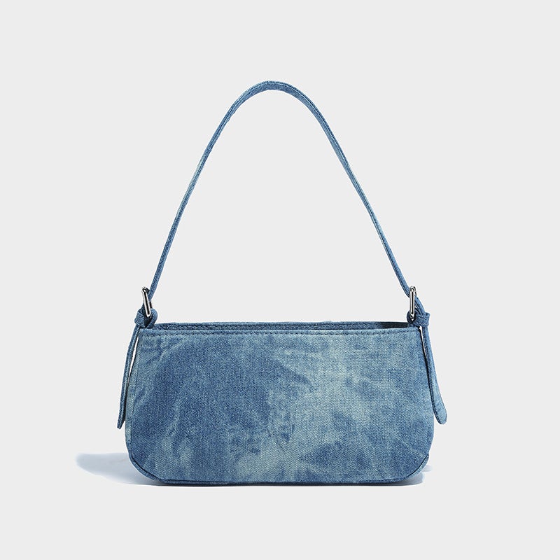 Original Design Denim Underarm Baguette Bag 2025 Spring New Fashion Niche Stitching Shoulder Messenger Bag - Image 5