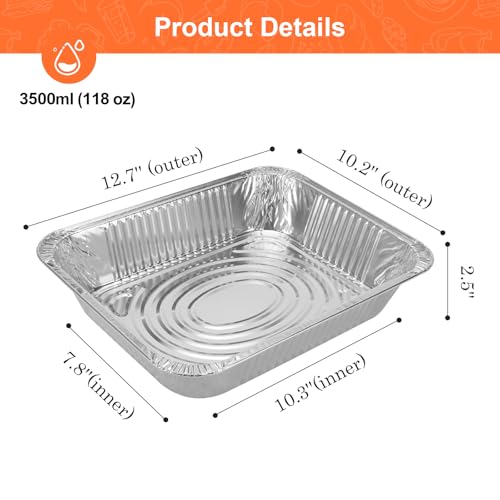 GrillChef Aluminum Foil Pans Disposable 9x13 Baking Pans 30 Pack Tin Foil Holders Half Size for Cake Steam Table Cooking Heating Storing Aluminum Trays Heavy Duty - Image 3