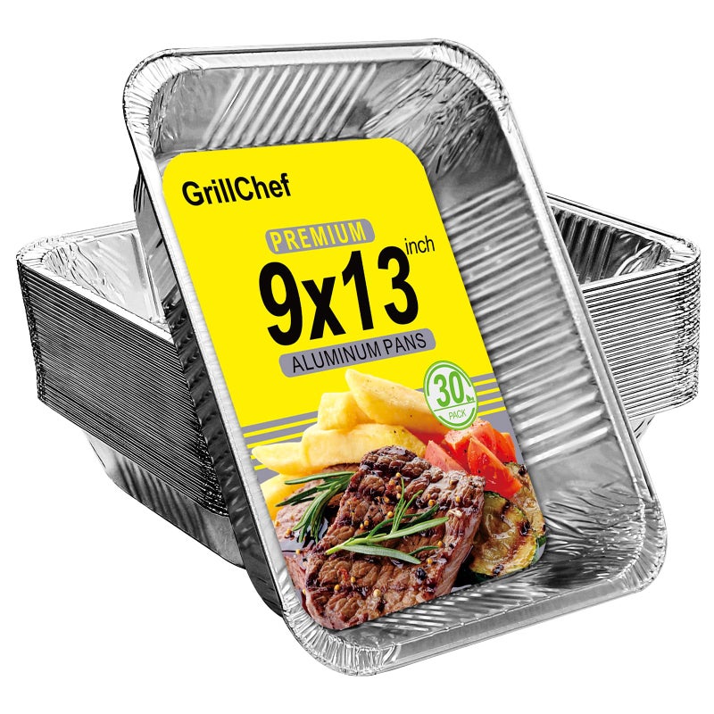 GrillChef Aluminum Foil Pans Disposable 9x13 Baking Pans 30 Pack Tin Foil Holders Half Size for Cake Steam Table Cooking Heating Storing Aluminum Trays Heavy Duty - Image 2