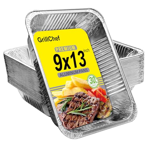 GrillChef Aluminum Foil Pans Disposable 9x13 Baking Pans 30 Pack Tin Foil Holders Half Size for Cake Steam Table Cooking Heating Storing Aluminum Trays Heavy Duty - Image 1