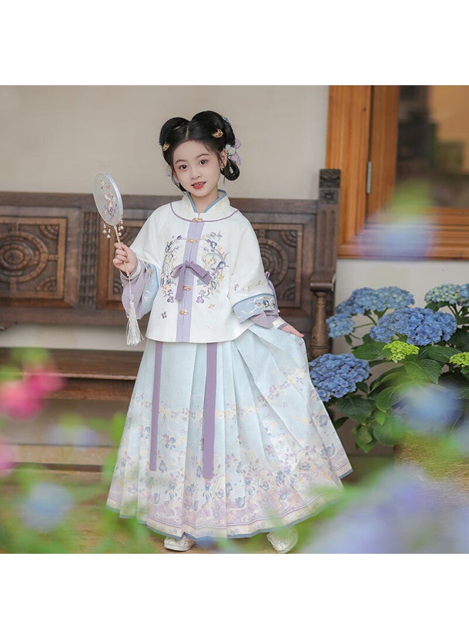 Qibohanfu Girls' Spring New Style Children'S Chinese-Style Ming Dynasty Tang Suit, Autumn Moon (Top + Skirt), Size 140