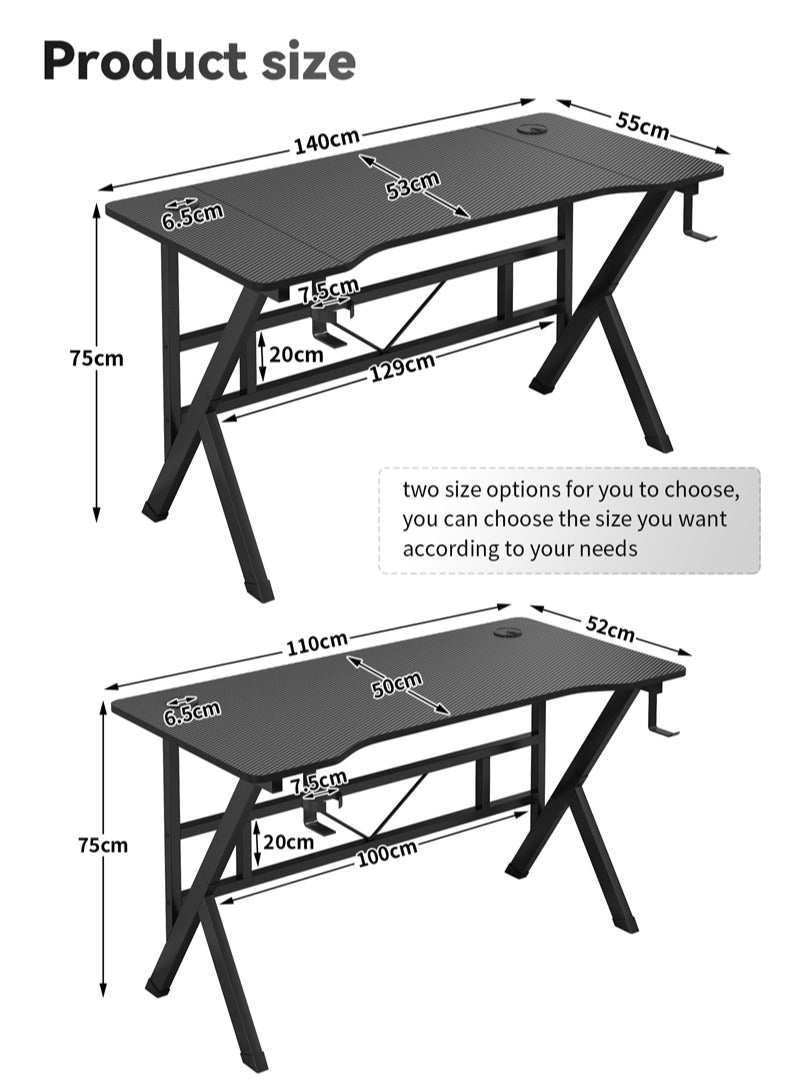 Lafulaifu مكتب ألعاب بسطح من ألياف الكربون على شكل حرف K مع فتحتين للكابل، ومكتب كتابة مع حامل أكواب للاعبينمكتب دراسه - Image 2