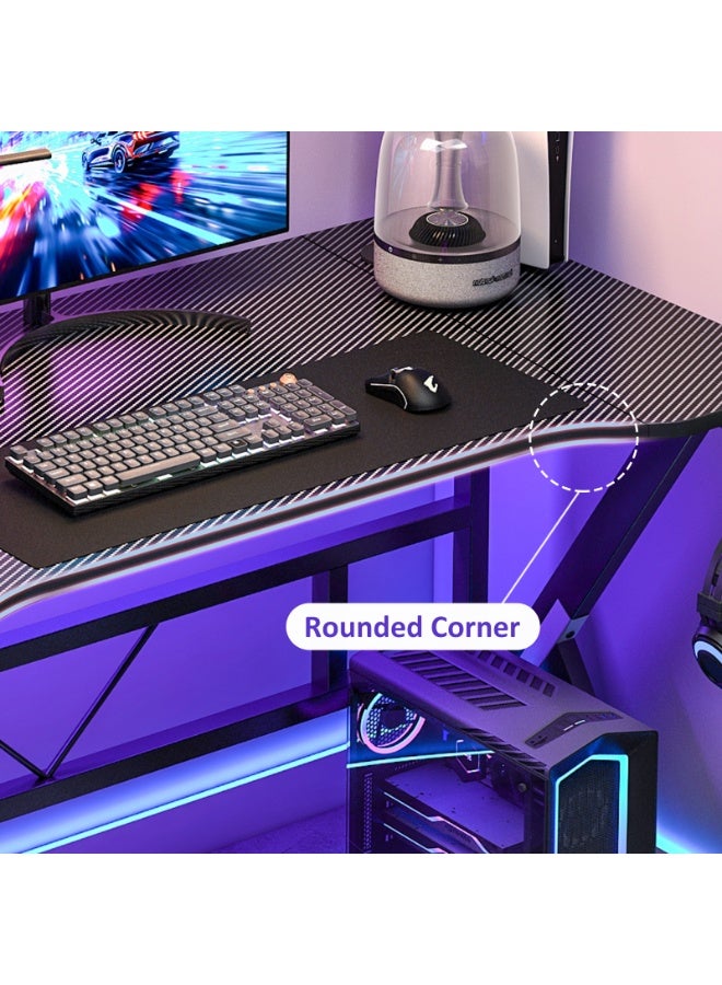 Lafulaifu مكتب ألعاب بسطح من ألياف الكربون على شكل حرف K مع فتحتين للكابل، ومكتب كتابة مع حامل أكواب للاعبينمكتب دراسه - Image 4