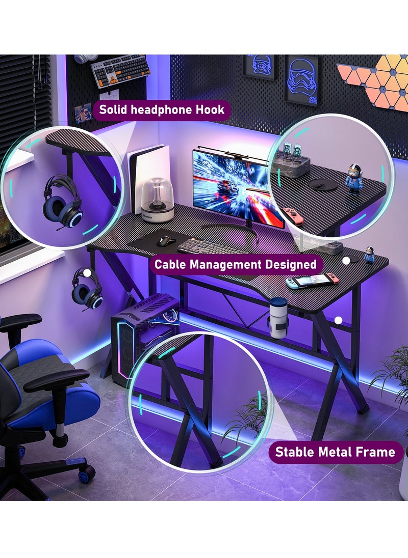 Lafulaifu Carbon Fiber Surface Gaming Desk K-Shaped  Office Desk with 2 Cable Holes, Writing Desk with Cup Holder for Gamers  - Image 2