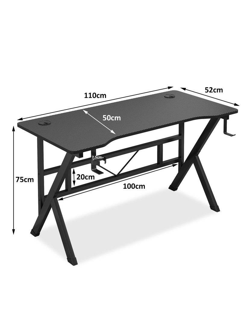Lafulaifu Carbon Fiber Surface Gaming Desk K-Shaped  Office Desk with 2 Cable Holes, Writing Desk with Cup Holder for Gamers  - Image 3