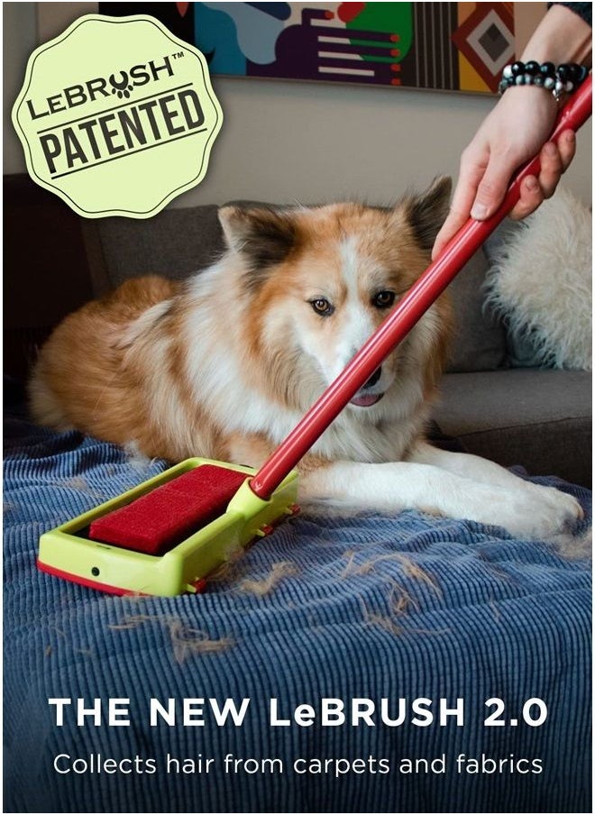 LeBRUSH - 2.0 Pet Hair Remover for Carpet for Short & Long Cat, Dog Hair | Remover for Carpet & Couch, Carpet Rake, Pet Hair Removal Tool, Carpet Broom, Pet Hair Rake, Dog Fur Remover Green - Image 1