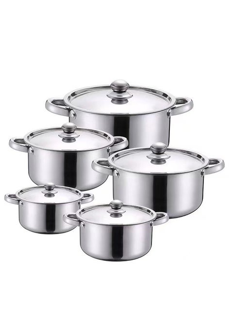 10 Pcs Tri-ply Stainless Steel Cookware Set - Induction Compatible, Dishwasher Safe, Oven Safe, Ergonomic Handles, and Chrome Finish