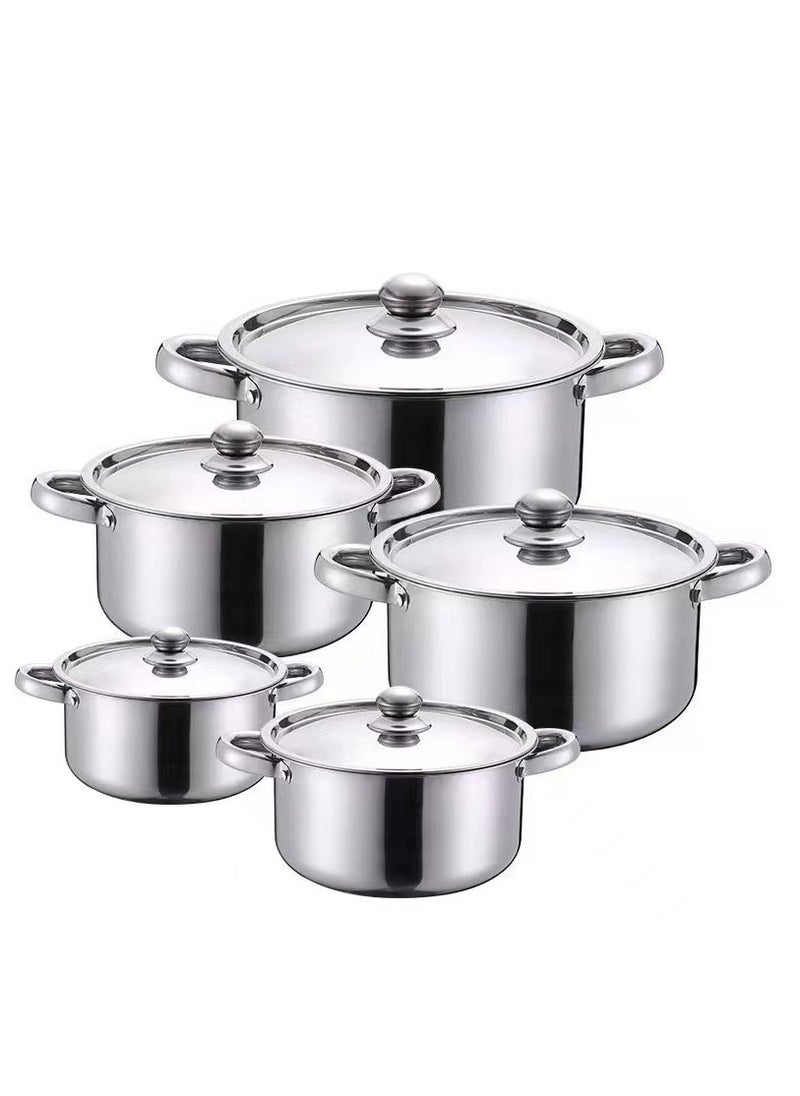 10 Pcs Tri-ply Stainless Steel Cookware Set - Induction Compatible, Dishwasher Safe, Oven Safe, Ergonomic Handles, and Chrome Finish