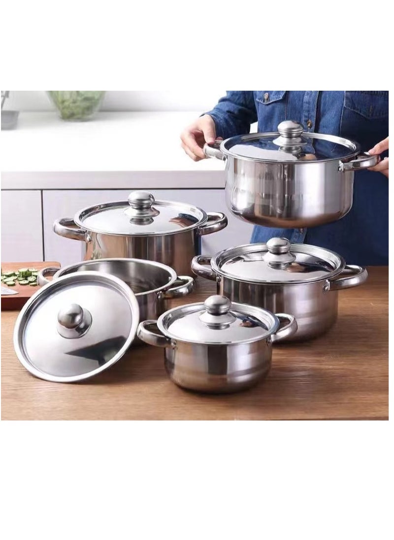 10 Pcs Tri-ply Stainless Steel Cookware Set - Induction Compatible, Dishwasher Safe, Oven Safe, Ergonomic Handles, and Chrome Finish