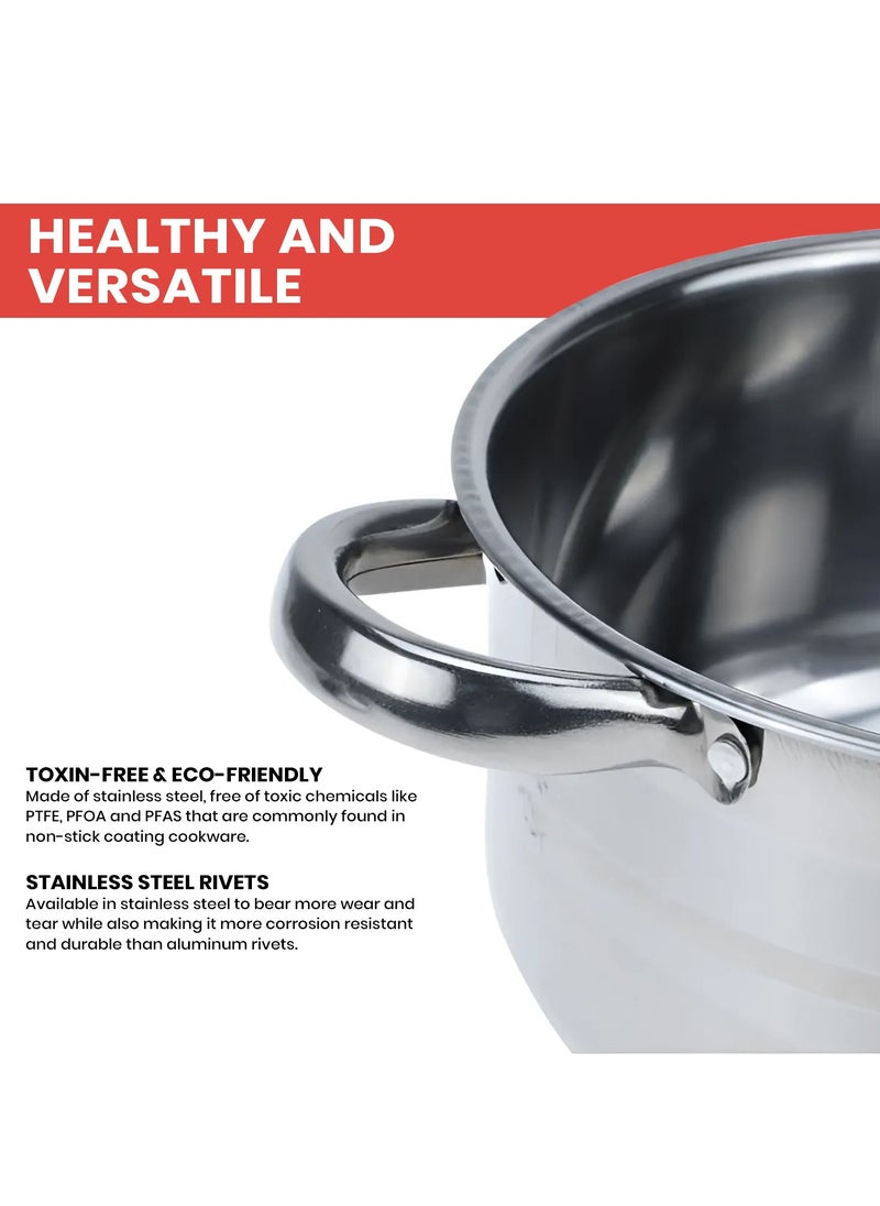 10 Pcs Tri-ply Stainless Steel Cookware Set - Induction Compatible, Dishwasher Safe, Oven Safe, Ergonomic Handles, and Chrome Finish