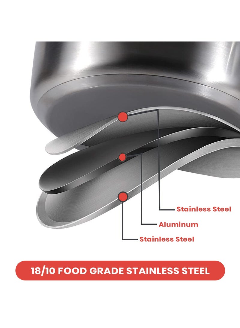 10 Pcs Tri-ply Stainless Steel Cookware Set - Induction Compatible, Dishwasher Safe, Oven Safe, Ergonomic Handles, and Chrome Finish