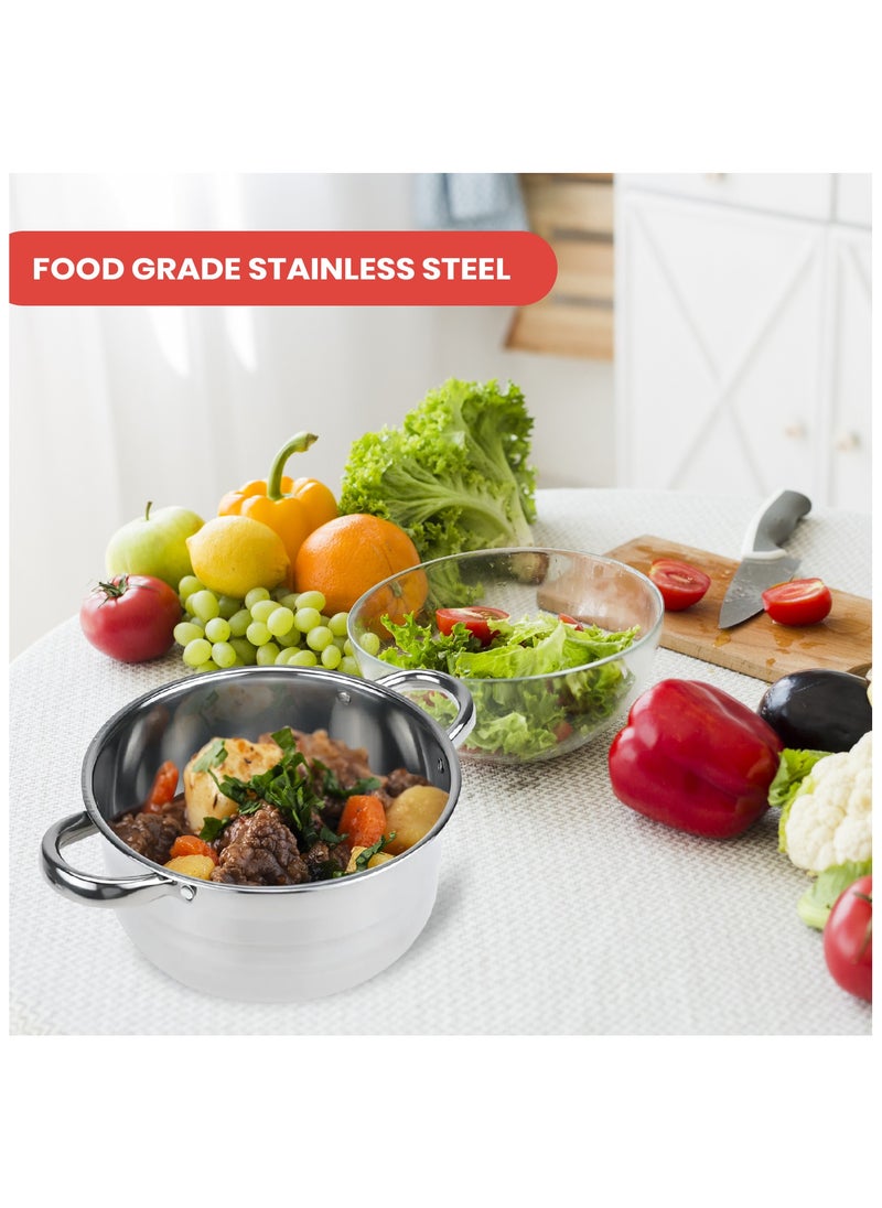 10 Pcs Tri-ply Stainless Steel Cookware Set - Induction Compatible, Dishwasher Safe, Oven Safe, Ergonomic Handles, and Chrome Finish