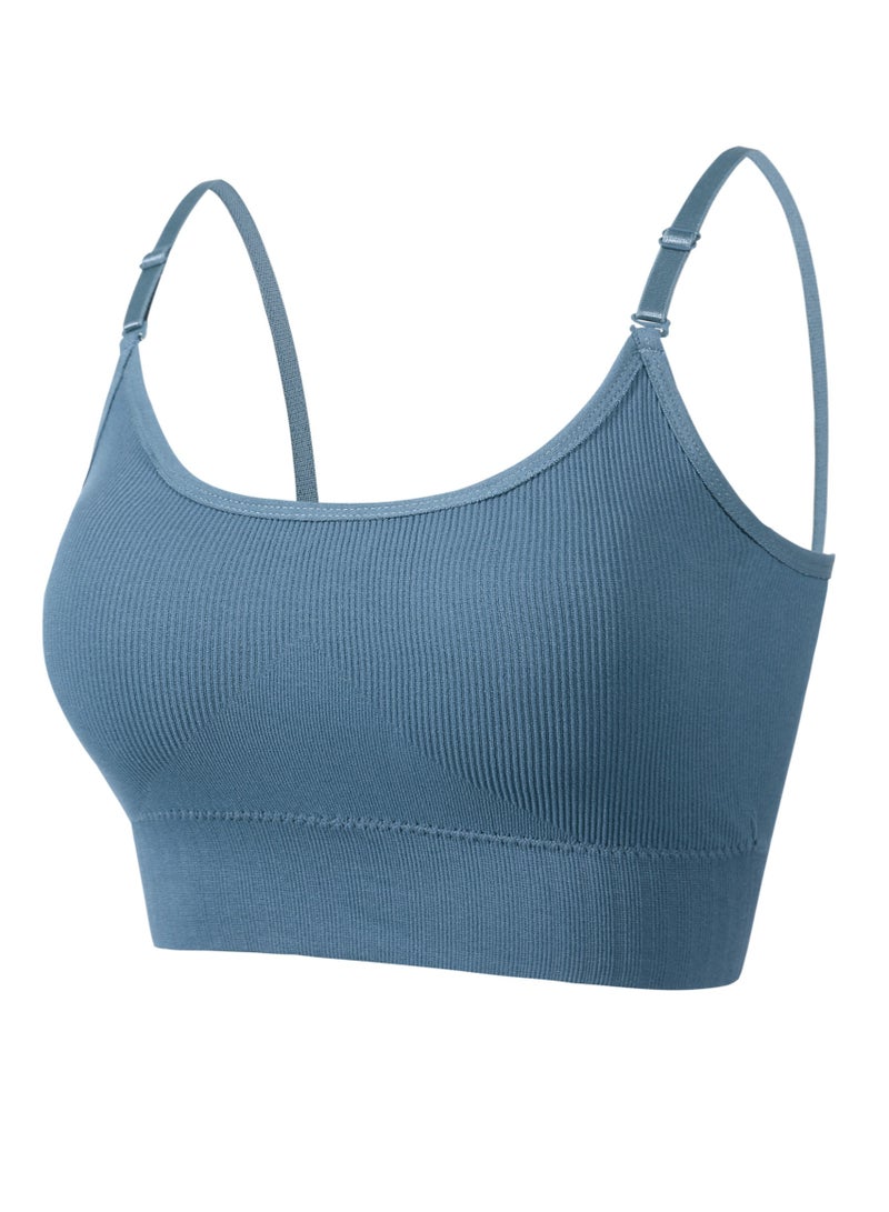 Loquat Women's Solid Color Seamless Wireless Bra Sport Fitness Bra With Adjustable Shoulder Straps Dusty Blue