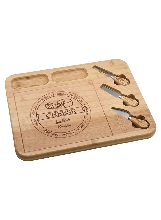 Bien Servi Multi-Functional Engraved Bamboo Cutting Board with Knives Brown 2.5 x 32 x 40 cm SR00340B