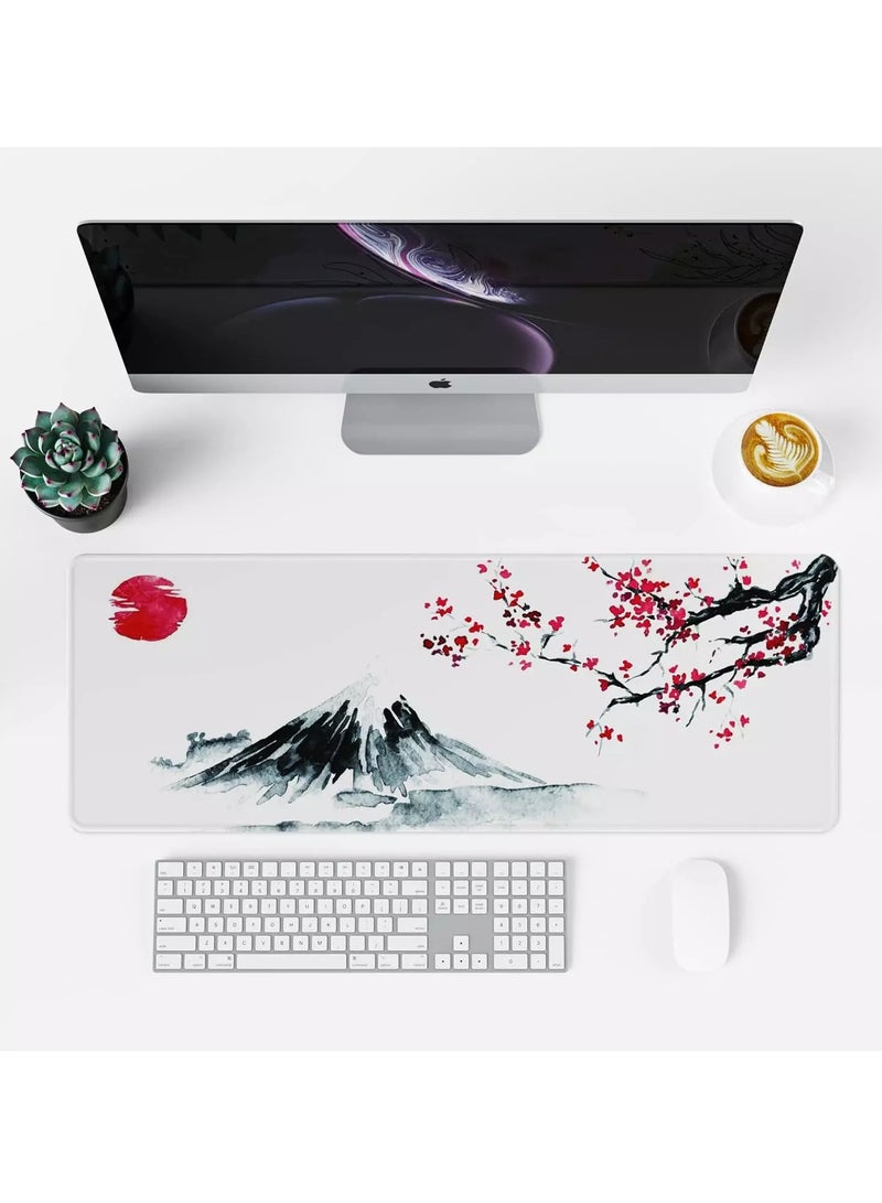 Japanese Cherry Blossom Design White Mouse Pad, Large Extended Mouse Pad for Office with Stitched Edges and Non-Slip Rubber Base, XL Gaming Mouse Pad ( 70x30x2mm ) - Image 2