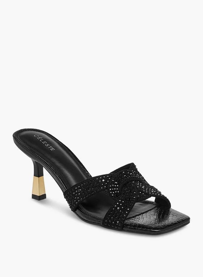 سيليست صنادل نسائية مزينة بكعب مائل سهلة الارتداء