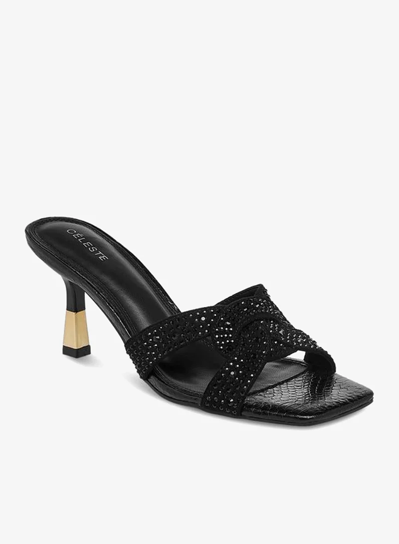 Celeste Women's Embellished Slip-On Sandals with Flared Heels