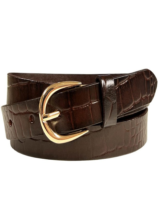 Belts.com Women's Casual Dress Belts 100% One Piece Engraved Full Grain Genuine Leather Belt 1"(25mm) wide (Alligator Brown, 30) - Image 1