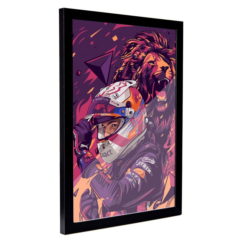 FRAMEO STORE Max Verstappen Poster Glass frame Max Verstappen Unleash the Lion Wall Art A3 size 12 X 18 Inches - Image 2