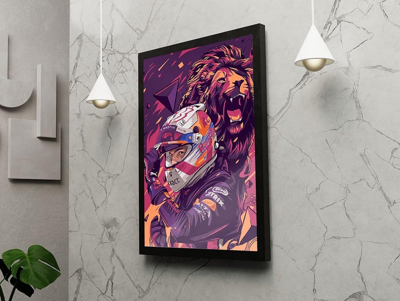FRAMEO STORE Max Verstappen Poster Glass frame Max Verstappen Unleash the Lion Wall Art A3 size 12 X 18 Inches - Image 3