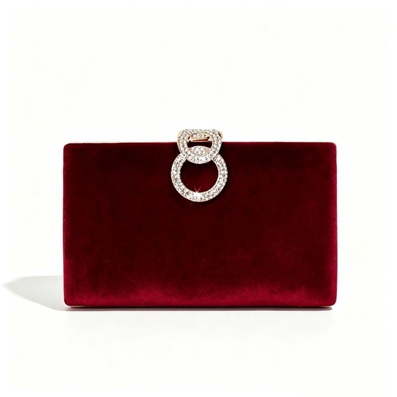 Velvet Clutch Evening Bag with Chain and Rhinestones - Image 3