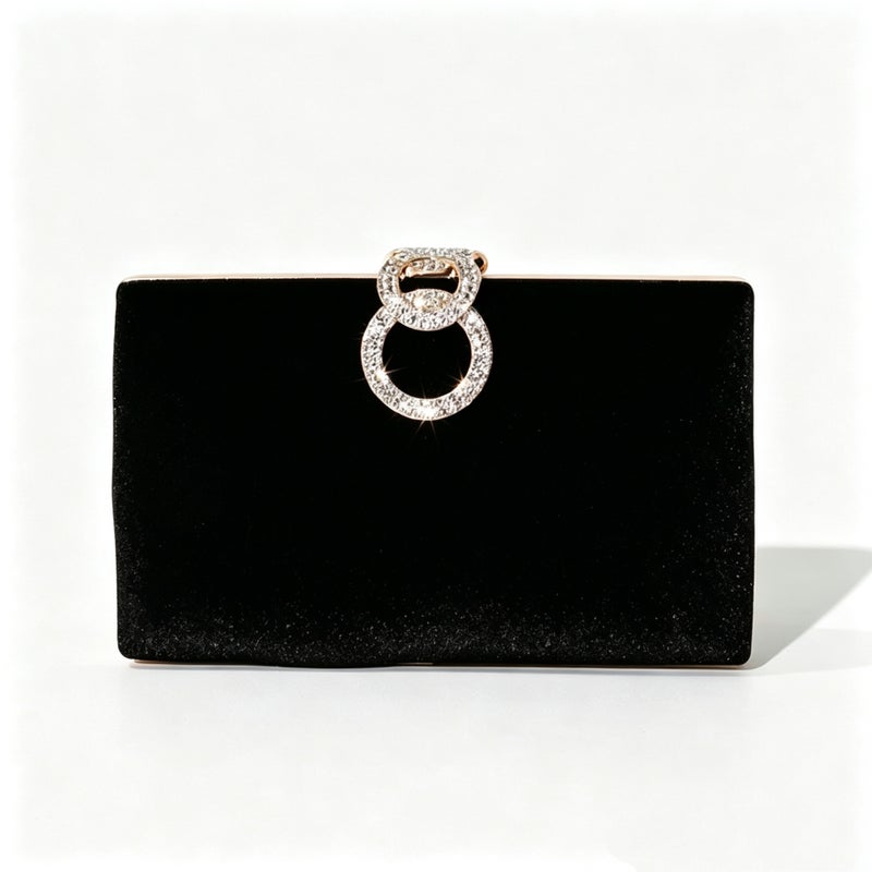 Velvet Clutch Evening Bag with Chain and Rhinestones - Image 4
