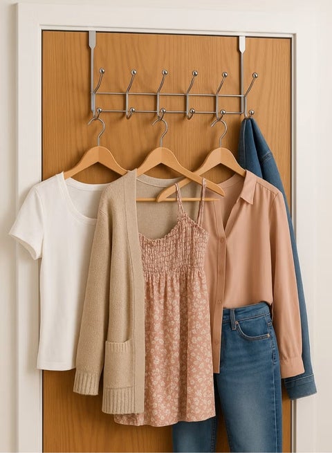 Over the Door Metal Clothes Hanger with 6 Hooks