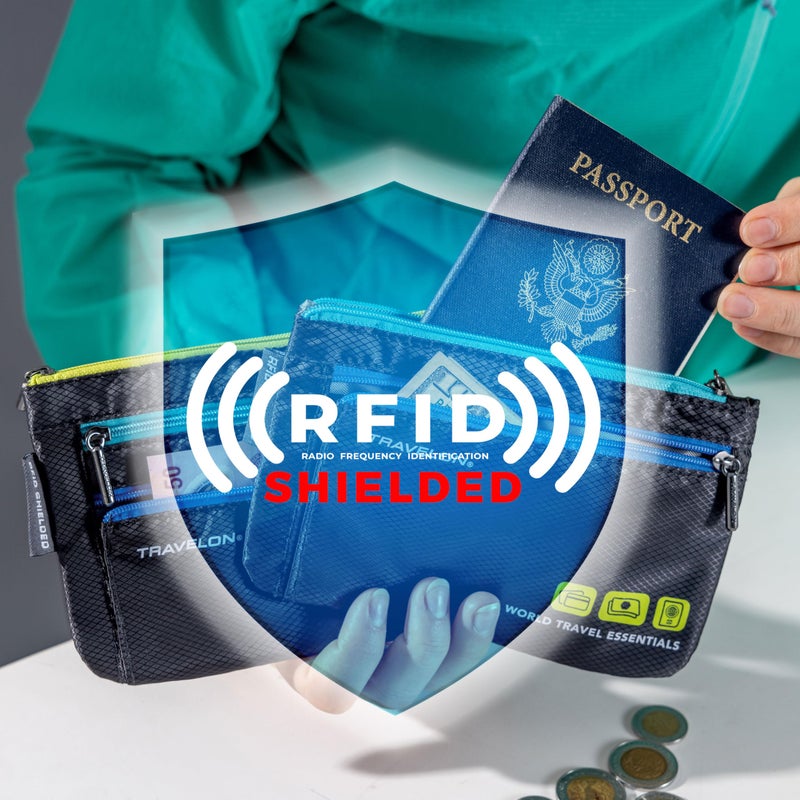 Travelon مجموعة Travelon الأساسية للسفر من 2 منظم للعملات وجوازات السفر، لون طاووس أزرق - Image 4