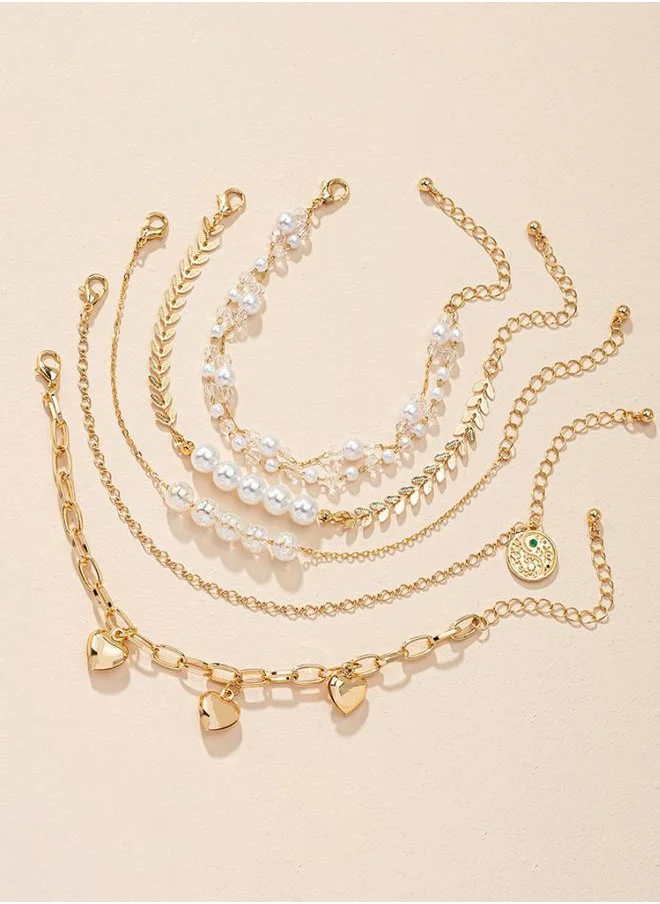 ستايلي Set of 5 - Faux Pearl Link Bracelets