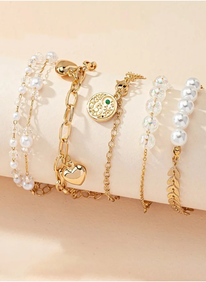 ستايلي Set of 5 - Faux Pearl Link Bracelets