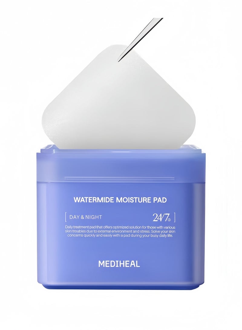 MEDIHEAL Watermide Moisture Pad Square Cotton Facial Toner Pads with Icelandic Glacial Water Improve Skin Temperature Hydrating Toner Pads to Dry Puffy Coarse Skin Vegan Eco Silk Pads - 100 Pads - Image 1