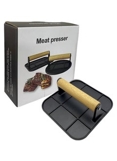 Arabest Burger Press, Stainless Steel Smash Burger Press, 6.3" Round Hamburger Smasher Tool, Bacon Press Steak Press with Wood Handle and Silicone Protective Cover for Meat Weight Press Cooking (Black Square)  - Image 1
