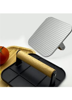 Arabest Burger Press, Stainless Steel Smash Burger Press, 6.3" Round Hamburger Smasher Tool, Bacon Press Steak Press with Wood Handle and Silicone Protective Cover for Meat Weight Press Cooking (Black Square)  - Image 2
