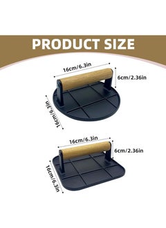 Arabest Burger Press, Stainless Steel Smash Burger Press, 6.3" Round Hamburger Smasher Tool, Bacon Press Steak Press with Wood Handle and Silicone Protective Cover for Meat Weight Press Cooking (Black Square)  - Image 5