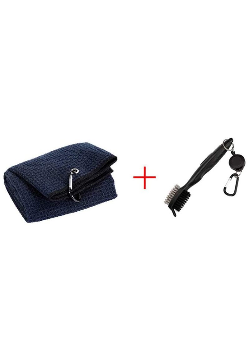 Excefore Golf Towel and Brush Kit, Golf Towel with Carabiner, Golf Club Brush Groove Cleaner for Golf Accessories Black  - Image 2