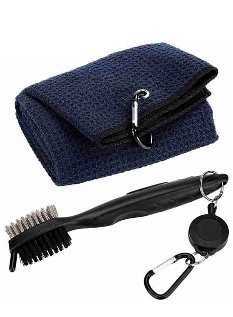 Excefore Golf Towel and Brush Kit, Golf Towel with Carabiner, Golf Club Brush Groove Cleaner for Golf Accessories Black  - Image 1
