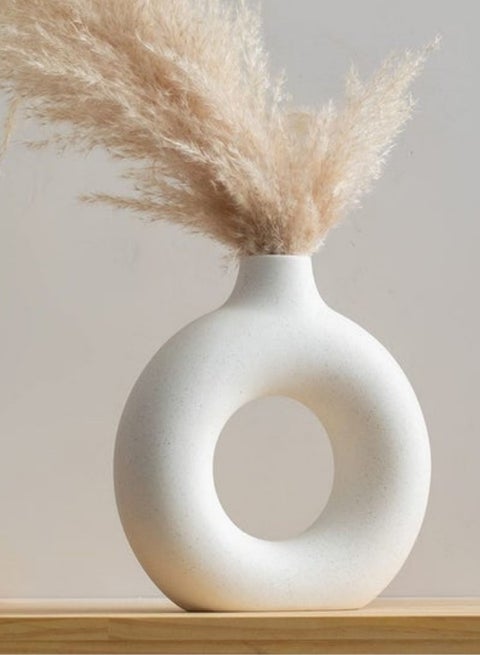 1-Piece White Ceramic Vase Modern Home Decor Round Matte Pampas Flower Vases Minimalist Nordic Boho Ins Style for Wedding Dinner Table Party Living Room